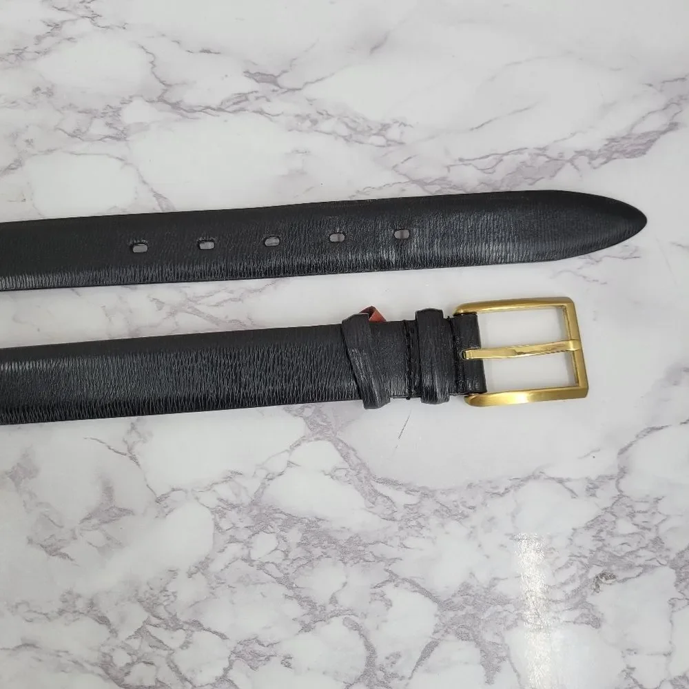 Perry Ellis Men's Black Leather Belt with Gold Buckle